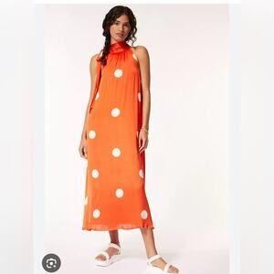 Anthropologie Samant Chauhan Blood Orange Minnie Polka Dot Maxi Dress size MP.
